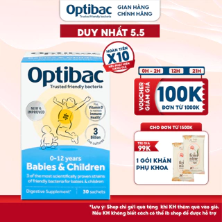Viên uống men vi sinh Optibac Babies & Children hỗ trợ tiêu hóa, tăng cường miễn dịch hộp 30 gói