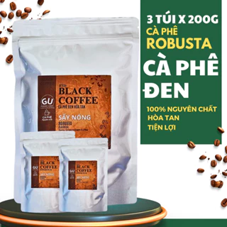 (Combo 3 TÚI X 200G) Cà phê đen hòa tan Black Coffee, bột cafe hòa tan nguyên chất 100%