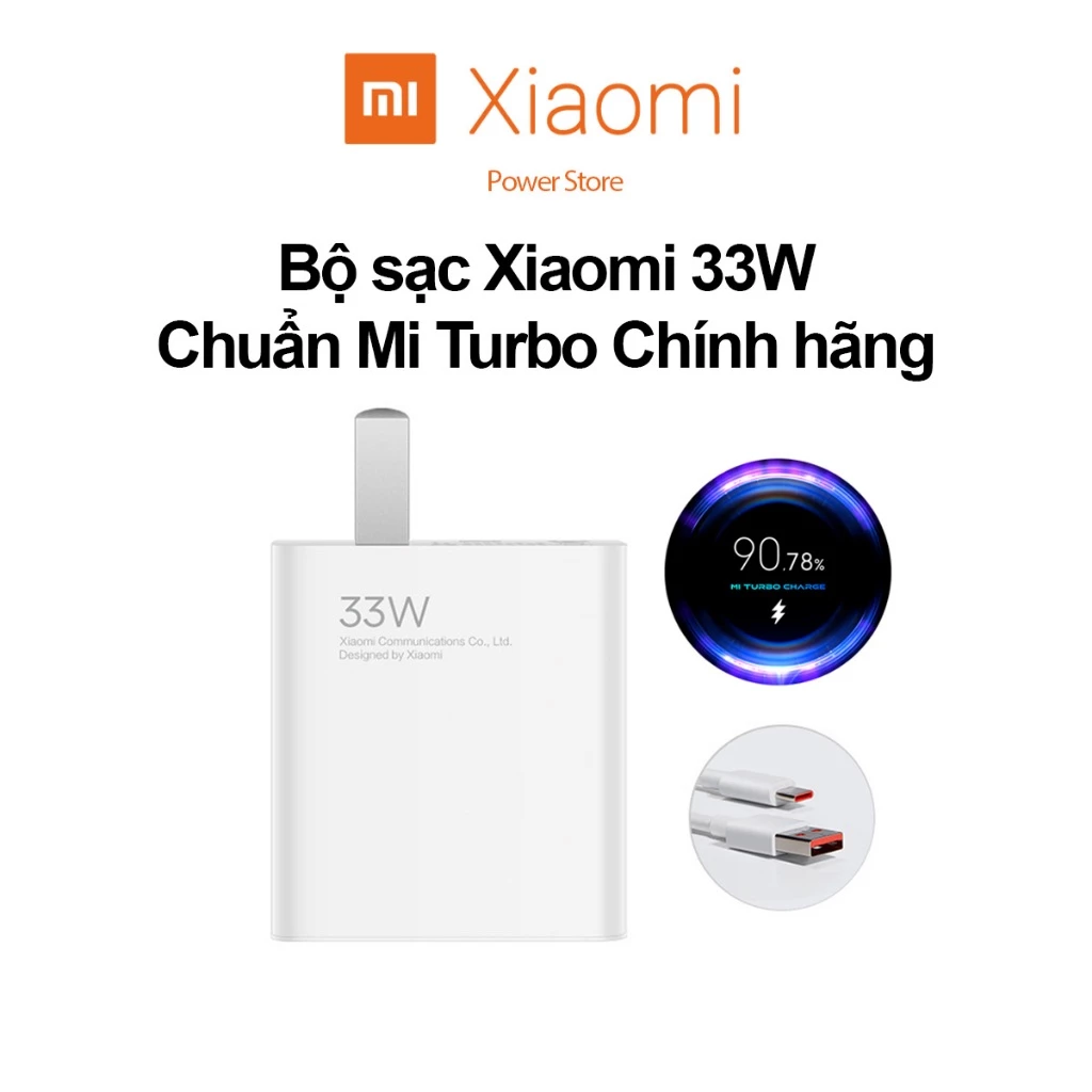 Bộ sạc Xiaomi 33w gồm củ sạc xiaomi 33w và dây sạc xiaomi Type C 3A chuẩn Mi Turbo Chính hãng MORE bảo hành 3 tháng