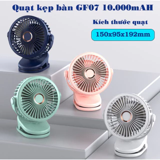 Quạt Mini GF07 | Quạt kẹp bàn Tích Điện Pin 10000 mAh Dung Lượng Lớn, Pin Khủng, Dễ Tháo Lắp Vệ Sinh