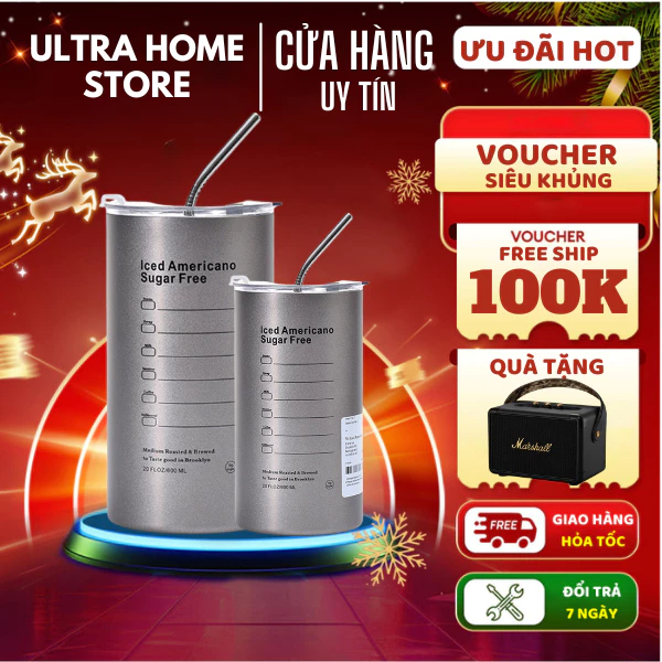 Ly Giữ Nhiệt Iced Tặng Kèm Ống Hút Inox 304 Cao Cấp Không Gỉ Tiện Lợi 600ML