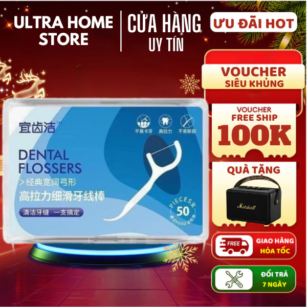 Tăm Chỉ Nha Khoa Hộp 50 Cây, Tăm Nhựa Nha Khoa Chống Thưa Kẽ Răng Chăm Sóc Bảo Vệ Răng Miệng
