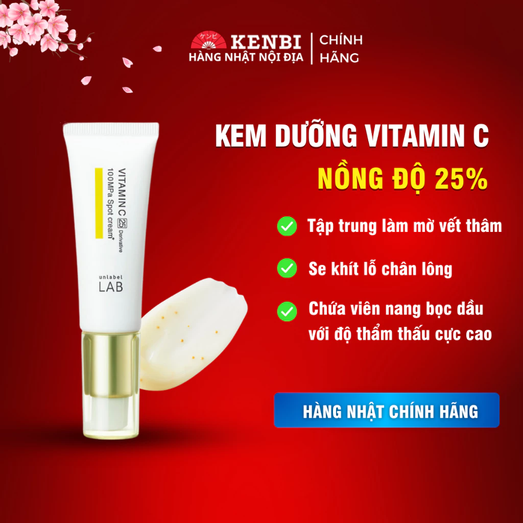 Kem giảm thâm Vitamin C Unlabel Lab 25% thẩm thấu vào da, ngăn xỉn màu da, thu nhỏ lỗ chân lông