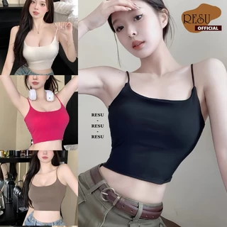 Áo 2 Dây Croptop Sợi Bún Có Mút , ￼Áo Bra Nữ 2 Dây Mảnh 2 Lớp Đa Sắc Màu Trơn Có Màu Hồng Đậm RESU