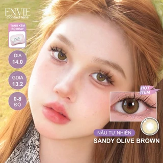 Kính Áp Tròng Cận 0 - 8 Độ ENVIE Kính Contact Lens Đeo Mắt Dãn To Tròn Áp Tròng Không Cận Loạn Màu Nâu Sandy Olive Brown