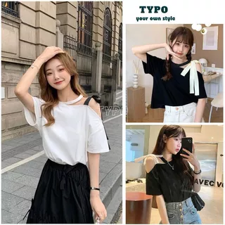 Áo thun hở vai buộc nơ kiểu dáng ulzzang hàn quốc, Áo chocker 2 màu đen trắng cực chất - TYPO