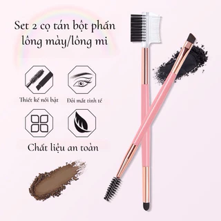 Set 2 cọ trang điểm tán bột phấn lông mày lông mi hai đầu