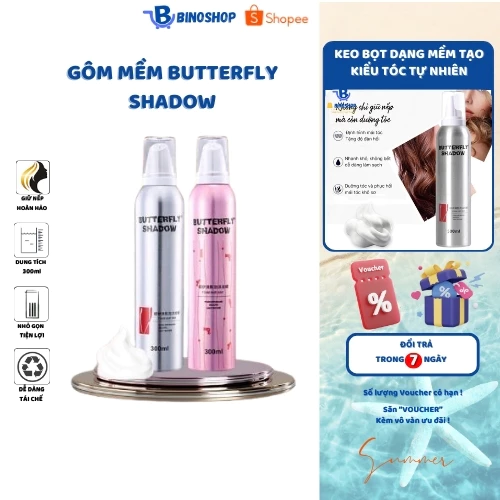 Gôm mềm giữ nếp tóc BUTTERFLY SHADOW 300ML Keo bọt dạng mềm tạo kiểu tóc uốn xoăn tự nhiên, Giữ Ẩm