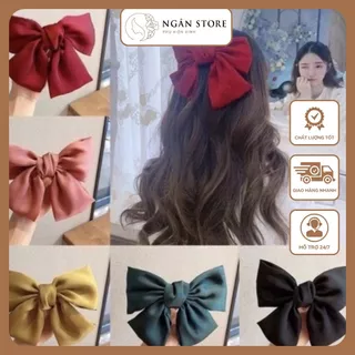 Kẹp tóc nơ lớn Ngân Store vải satin lụa phong cách Hàn quốc dễ thương xinh xắn nhiều màu dành cho nữ