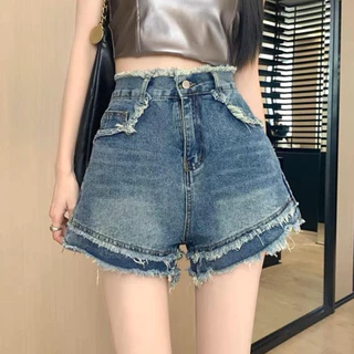 Quần Short Jeans Nữ , Quần Đùi Nữ Tua Rua 2 Tầng Phong Cách Quảng Châu Trung Quốc L15