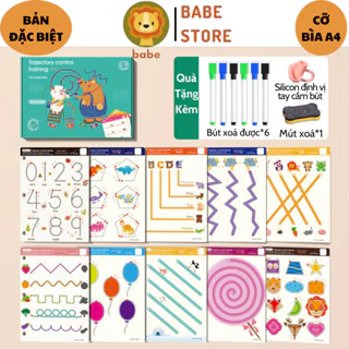 (BẢN ĐẶC BIỆT) Sách tập tô vẽ thông minh xóa được cỡ A4 mẫu mới 2024 luyện nét cơ bản học số chữ Montessori BABE STORE