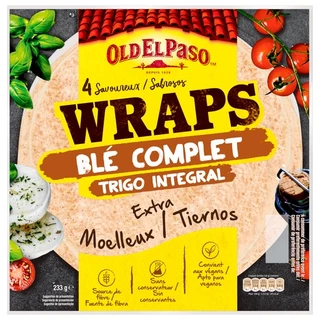 Vỏ Bánh Tortillas Nguyên Cám Thuần Chay Old El Paso Vegan Tortilla Wraps Wholegrain, Túi 233g (4 Vỏ Bánh)