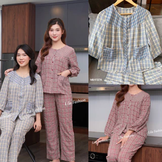 Đồ bộ pijama nhà Lila dài tay áo quần có túi kẻ caro cao cấp mềm mịn, mát khi mặc