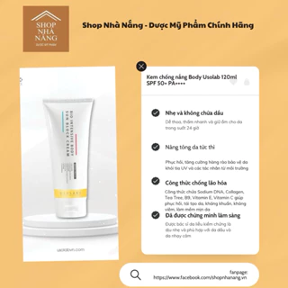 Kem chống nắng body USOLAB - Giúp nâng tone, dưỡng ẩm trắng mịn toàn thân SPF50+ PA++++ 120ml