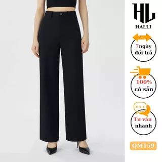 Quần suông ống rộng công sở nữ thời trang HALLI chất vải trượt dày dặn trẻ trung QM24-159
