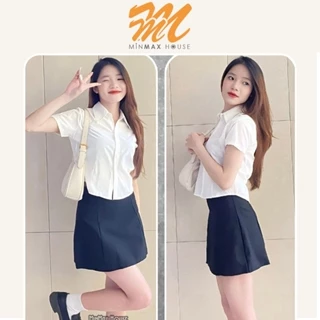 Áo sơ mi Croptop nữ Minmax House, Áo sơ mi trắng tay ngắn chất liệu kate lụa BigSize-MS065