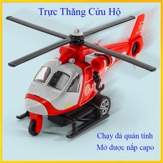 Đồ chơi máy bay trực thăng cứu hộ bằng nhựa ABS chạy đà quán tính, xoay 360 độ, mở được nắp capo, nhiều màu sắc