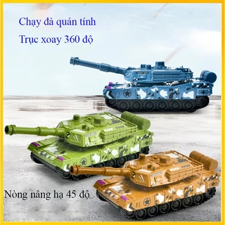 Đồ chơi mô hình xe tăng bằng nhựa, xoay 360 độ, chạy đà quán tính, nòng nâng hạ được, nhiều màu