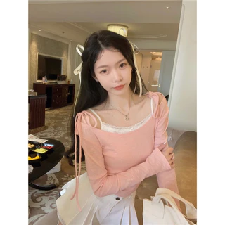 ÁO KIỂU TAY DÀI LOLITA CỘT DÂY HỒNG RẤT XINH TDLOLI