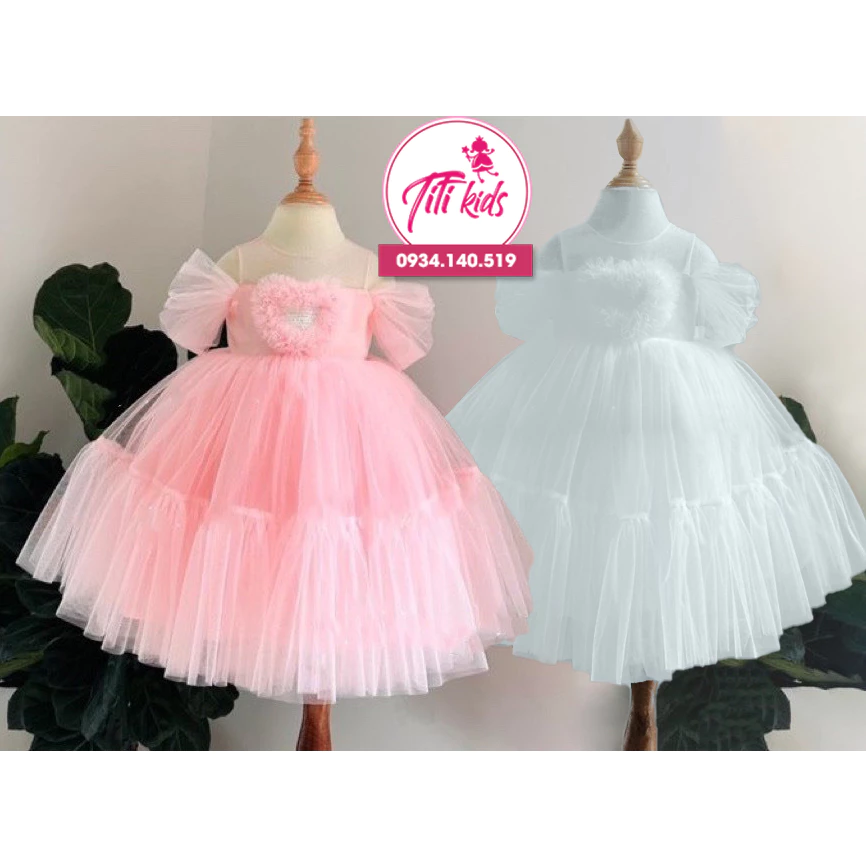 Đầm Váy Công Chúa Trắng Cho Bé Gái Đính Trái Tim Titikids - CC288