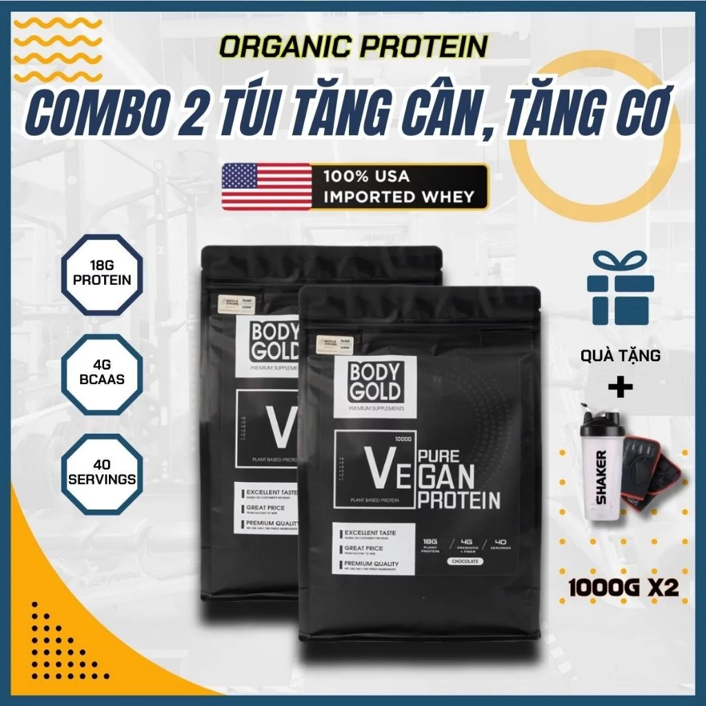Combo 2 túi- Whey Protein Thực Vật Tăng Cân Tăng Cơ Body Gold Túi 1Kg (Hàng Chính Hãng)
