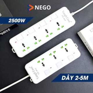 Ổ cắm điện 2500W chống giật chống cháy cao cấp Nego dây lõi đồng 3m công tắc nguồn riêng biệt chân cắm 2 chấu tròn OD29E