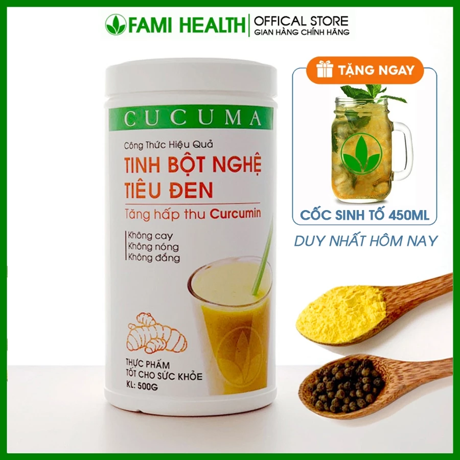 Tinh Bột Nghệ Tiêu Đen Tăng Hấp Thu Curcumin Giảm Viêm Loét Dạ Dày, Viêm Khớp, Phục Hồi Sau Sinh Cucuma hộp 500g