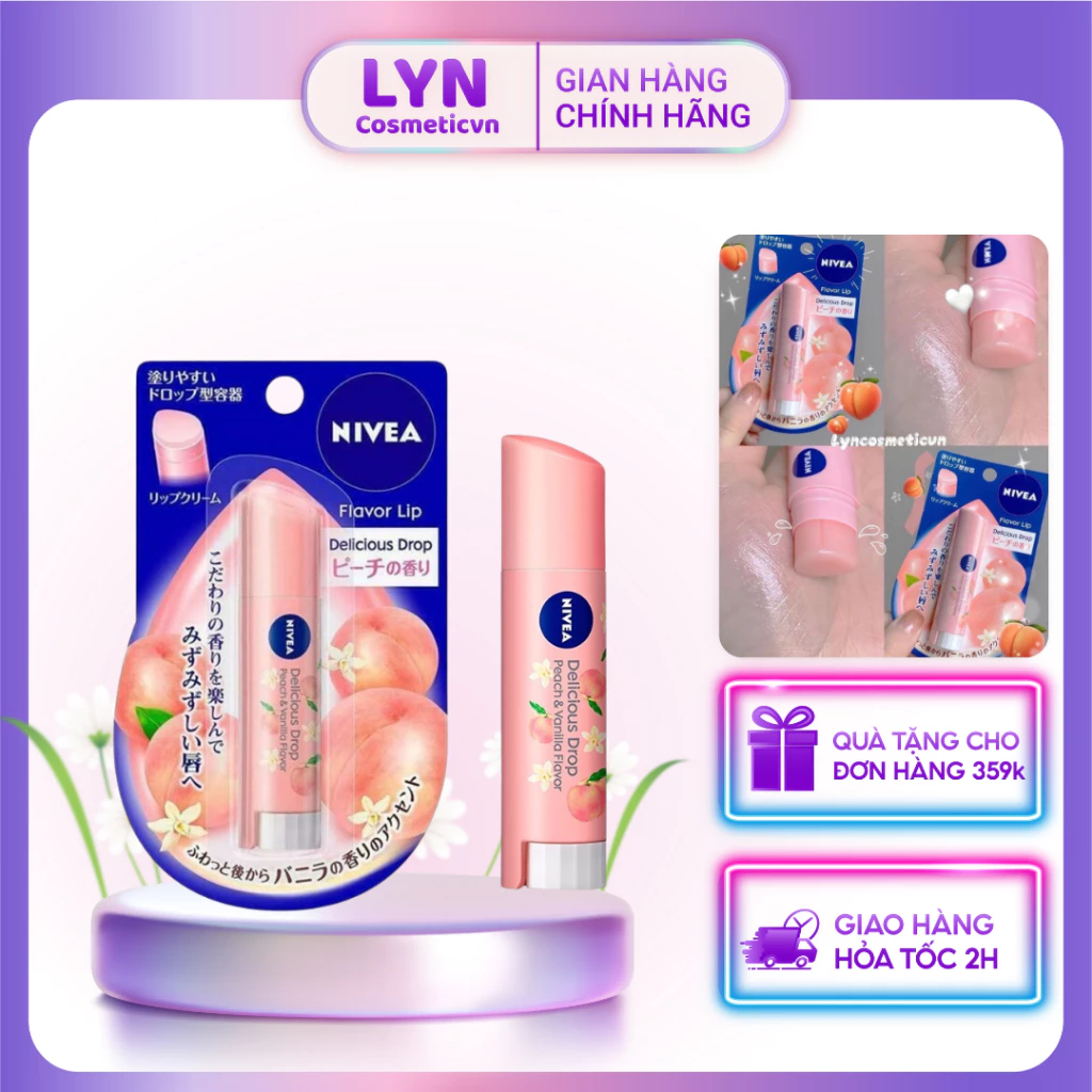 (Chính hãng) Son dưỡng ngừa thâm môi Nivea Flavor Lip Delicious Drop Nhật Bản - Peach / Apple🍑