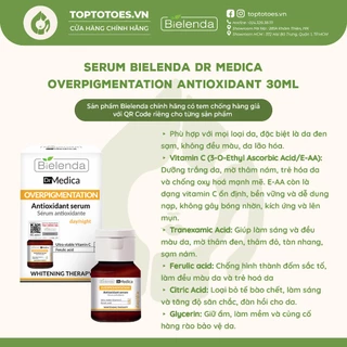 Serum dưỡng trắng Bielenda Dr Medica Overpigmentation Antioxidant mờ thâm, nám, tàn nhang, trẻ hóa da 30ml