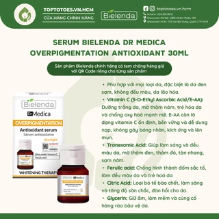 Serum dưỡng trắng Bielenda Dr Medica Overpigmentation Antioxidant mờ thâm, nám, tàn nhang, trẻ hóa da 30ml
