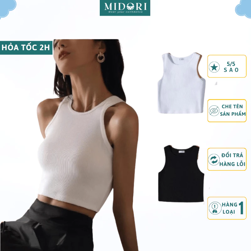 Áo croptop ba lỗ khoét vai,Tank Top Classic màu trơn kiểu ôm body vải Cotton co giãn tốt A22