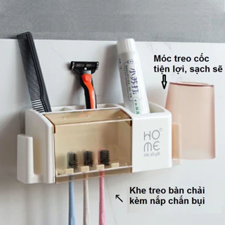 Kệ treo bàn chải đánh răng HOME có nắp đậy dán tường ,Kệ phòng tắm bàn chải không có cốc