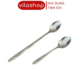 Sét 5 Thìa Cafe Inox, Thìa Thon Inox Dài 19cm, Thìa Cafe 13cm Có Họa Tiết Hoa Văn Sử Dụng An Toàn Tiện Lợi