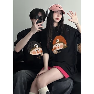 🔥Hottrend🔥Áo Thun couple Cặp Đôi Dễ Thương Cùng Người Yêu Form Rộng, Áo Phông Đôi Chất Liệu Cotton Tay Ngắn In 5D Kut3