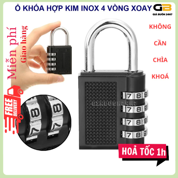 Ổ Khóa Mã Số Xoay 4 Vòng , Ổ Khóa Mật Mã Không Cần Chìa Mạ Inox Chịu Được Nước