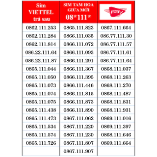 Sim Viettel Trả Sau Số Đẹp 08, sim tam hoa giữa 111 chính chủ