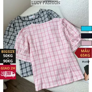 Áo bigsize nữ kiểu caro nút bọc chất cotton dự tiệc đi chơi LUCY FASHION 50 - 90kg