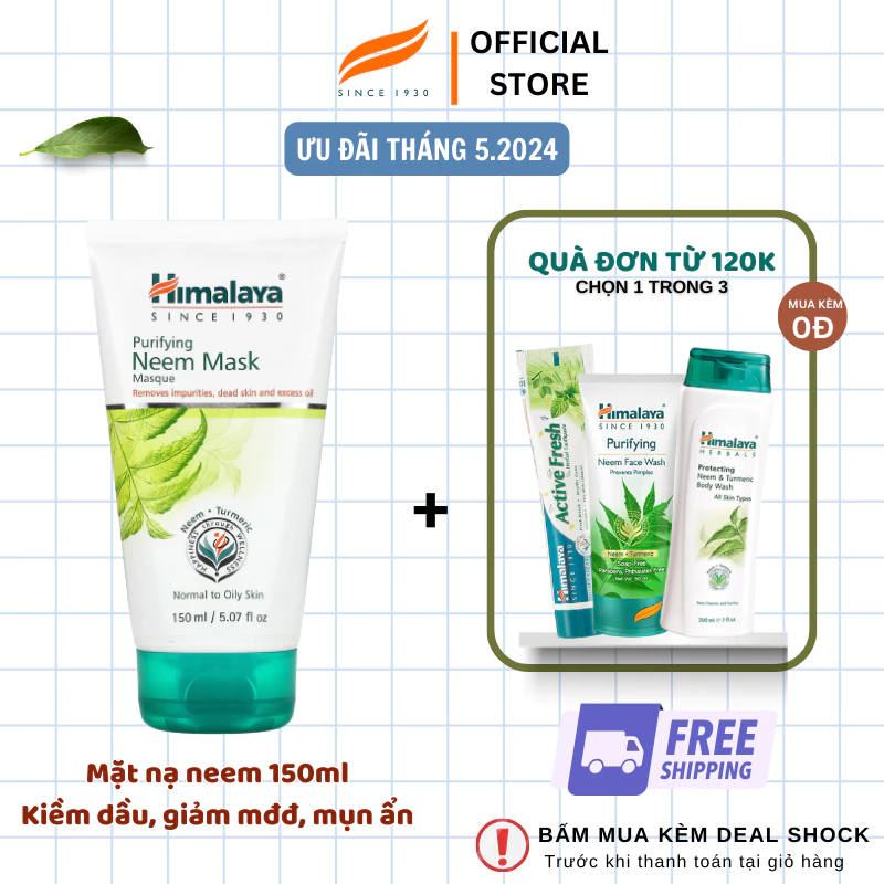 Mặt nạ đất sét lá neem loại bỏ mụn, bã nhờn và mờ thâm Himalaya Neem Face Pack 150ml