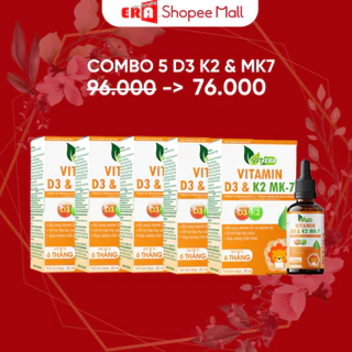 COMBO 5 lọ Vitamin D3 K2 & MK7 VITERA Hỗ Trợ Hấp Thu Canxi Tối Đa Cho Bé 20ml