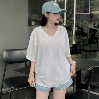 Áo THUN CỔ TIM FROM RỘNG chất liệu COTTON GIẤY mỏng mềm mát