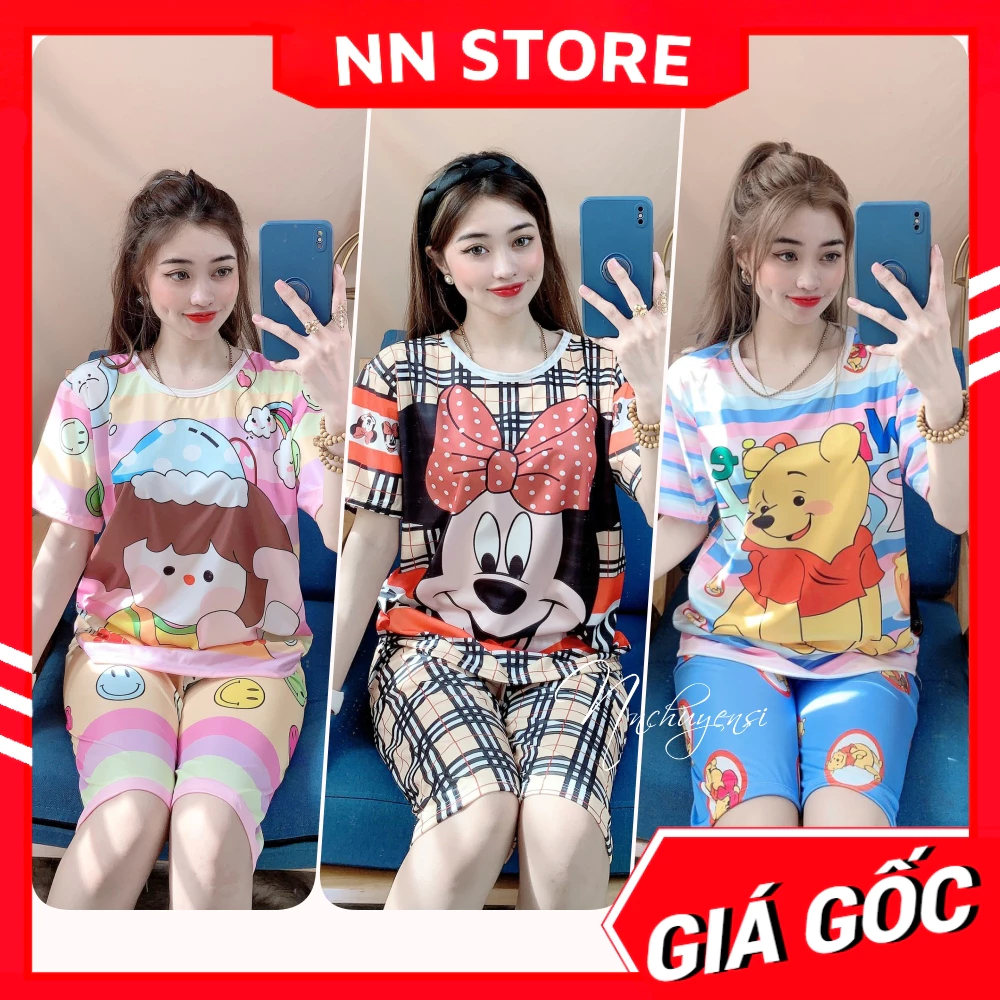 Đồ bộ nữ mặc nhà chất thun mềm mịn in hình hoạt hình dễ thương DBRBL SIZE L