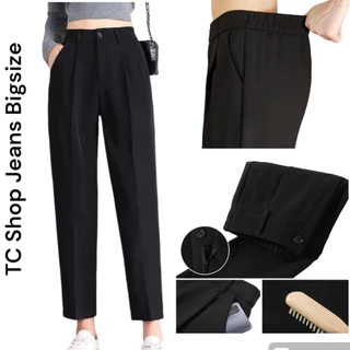 [ TCshopjean ] Quần Tây Bigsize Baggy Lưng Thun Đen Trơn  dài 100cm Women Pants