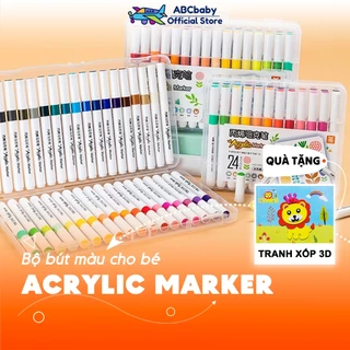 Bút màu Acrylic Marker Cao Cấp 12/24 Màu ABCBABY Bút Sơn Acrylic Chống Nước Vẽ Trên Mọi Chất Liệu Vẽ Giày Vải Chai Lọ