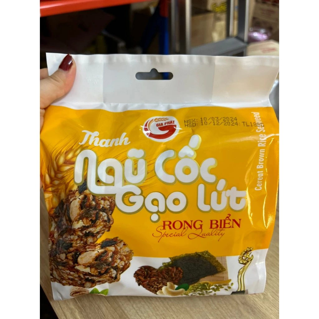 Thanh Cơm Gạo Lứt Ngũ Cốc Chà Bông & Ngũ Cốc Rong Biển-180gr/10 thanh