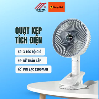 Quạt Tích Điện Để Bàn Gấp Gọn Super, Quạt Kẹp Super 3 Tốc Độ Gió, Cổng Sạc USB Xoay 180 Độ Siêu Tiện Lợi (Mẫu Mới Nhất)