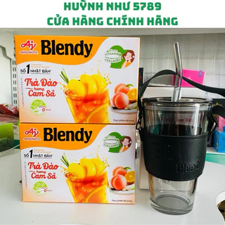 [CHÍNH HÃNG]Combo 2 Trà Đào Hương Cam Sả Blendy 11g/Gói (1 Hộp 8 Gói)+tặng 1 ly thuỷ tinh cao cấp sịn sò