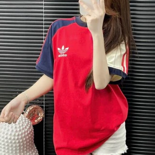 Áo Phông Adidassss Chất Cotton Phối Sọc In Thêu 2 Mặt 2 Màu Xanh Đỏ Cực Xinh Cho Anh Chị Em Diện 2024