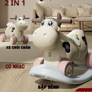 [ Ȟỏa Tốc HN ] Bò sữa bập bênh 2 in 1 vừa bập bênh vừa xe chòi chân có nhạc và đèn  Mama_Minhnhi