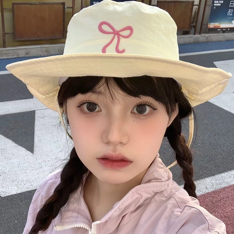 Nơ Dễ Thương Nhanh Khô Mỏng Xô Mũ leo núi vành rộng Dây rút thông thường Mũ ngư dân