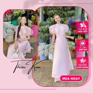 [Giao hỏa tốc HCM] Áo dài nữ thiết kế chất vải tafta phối tay organza lên phom rất sang - Áo dài Thiên Kim